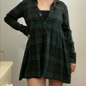Green Plaid Shirt Dress
